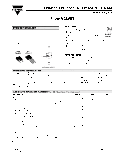 Vishay irfr430a irfu430a sihfr430a sihfu430a  . Electronic Components Datasheets Active components Transistors Vishay irfr430a_irfu430a_sihfr430a_sihfu430a.pdf