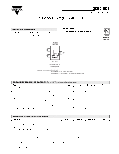 Vishay si2301bds  . Electronic Components Datasheets Active components Transistors Vishay si2301bds.pdf