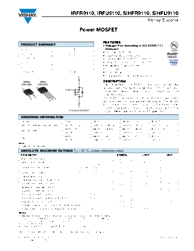 Vishay irfr9110 irfu9110 sihfr9110 sihfu9110  . Electronic Components Datasheets Active components Transistors Vishay irfr9110_irfu9110_sihfr9110_sihfu9110.pdf