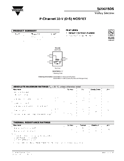 Vishay si2307bds  . Electronic Components Datasheets Active components Transistors Vishay si2307bds.pdf