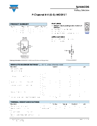 Vishay si2305cd  . Electronic Components Datasheets Active components Transistors Vishay si2305cd.pdf