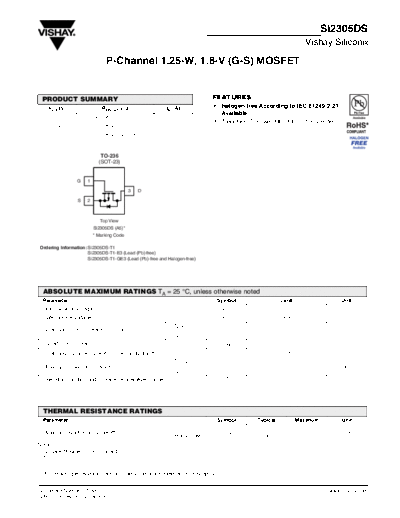 Vishay si2305ds  . Electronic Components Datasheets Active components Transistors Vishay si2305ds.pdf