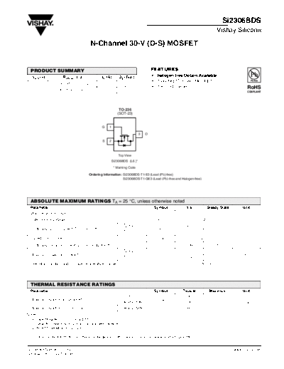 Vishay si2306bds  . Electronic Components Datasheets Active components Transistors Vishay si2306bds.pdf