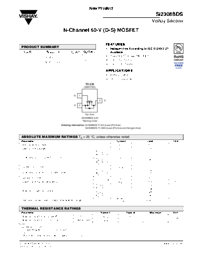 Vishay si2308bd  . Electronic Components Datasheets Active components Transistors Vishay si2308bd.pdf