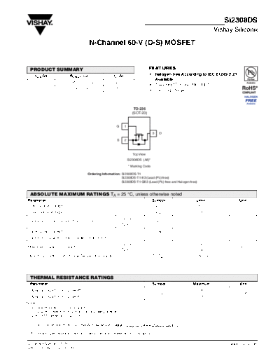 Vishay si2308ds  . Electronic Components Datasheets Active components Transistors Vishay si2308ds.pdf