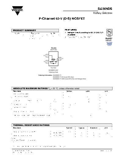 Vishay si2309ds  . Electronic Components Datasheets Active components Transistors Vishay si2309ds.pdf