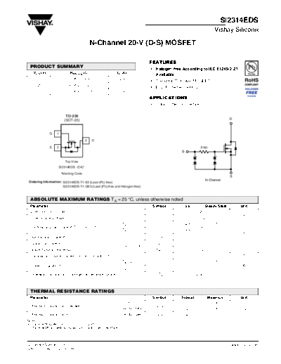 Vishay si2314ed  . Electronic Components Datasheets Active components Transistors Vishay si2314ed.pdf