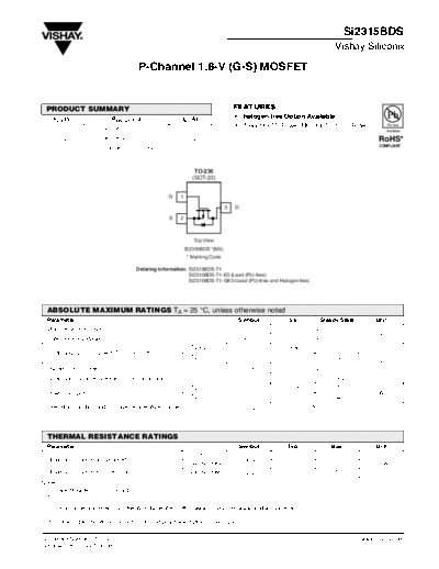 Vishay si2315bds  . Electronic Components Datasheets Active components Transistors Vishay si2315bds.pdf