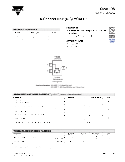 Vishay si2318ds  . Electronic Components Datasheets Active components Transistors Vishay si2318ds.pdf