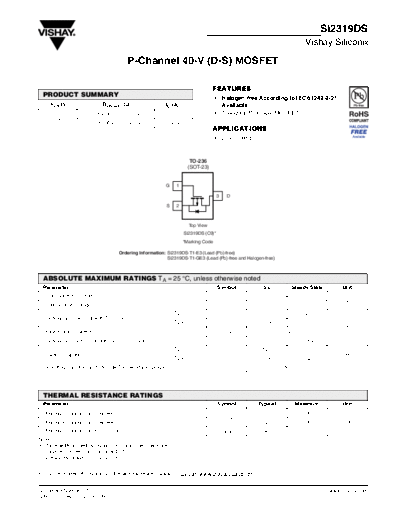 Vishay si2319ds  . Electronic Components Datasheets Active components Transistors Vishay si2319ds.pdf