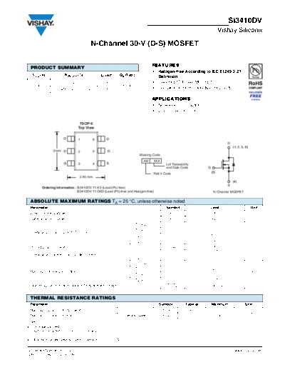 Vishay si3410dv  . Electronic Components Datasheets Active components Transistors Vishay si3410dv.pdf