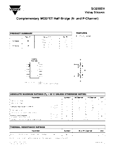 Vishay si3850dv  . Electronic Components Datasheets Active components Transistors Vishay si3850dv.pdf