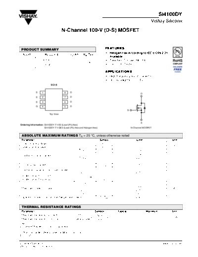 Vishay si4100dy  . Electronic Components Datasheets Active components Transistors Vishay si4100dy.pdf