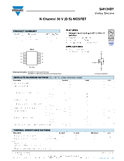 Vishay si4134dy  . Electronic Components Datasheets Active components Transistors Vishay si4134dy.pdf
