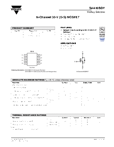 Vishay si4410bdy  . Electronic Components Datasheets Active components Transistors Vishay si4410bdy.pdf