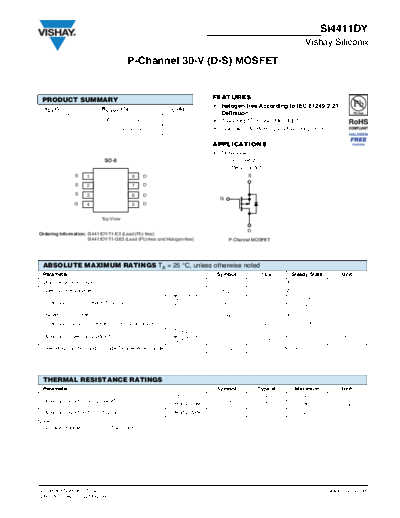 Vishay si4411dy  . Electronic Components Datasheets Active components Transistors Vishay si4411dy.pdf