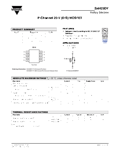 . Electronic Components Datasheets si4423dy  . Electronic Components Datasheets Active components Transistors Vishay si4423dy.pdf