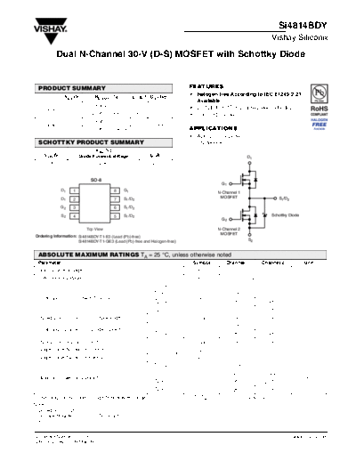 Vishay si4814bd  . Electronic Components Datasheets Active components Transistors Vishay si4814bd.pdf