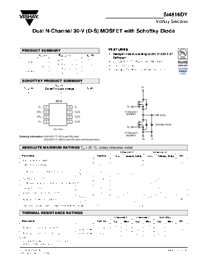 Vishay si4816dy  . Electronic Components Datasheets Active components Transistors Vishay si4816dy.pdf