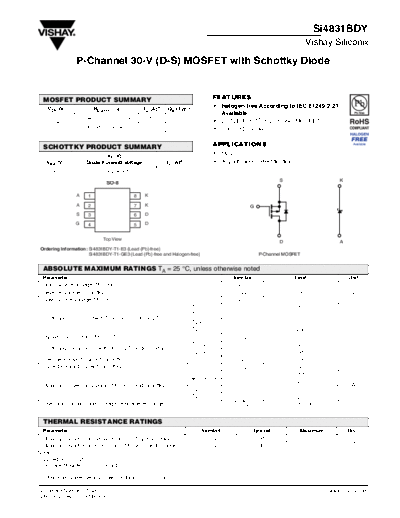 Vishay si4831bd  . Electronic Components Datasheets Active components Transistors Vishay si4831bd.pdf