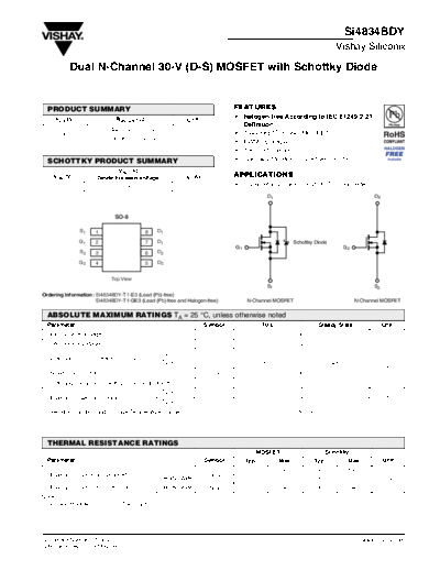Vishay si4834bdy  . Electronic Components Datasheets Active components Transistors Vishay si4834bdy.pdf