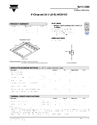 Vishay si7413dn  . Electronic Components Datasheets Active components Transistors Vishay si7413dn.pdf