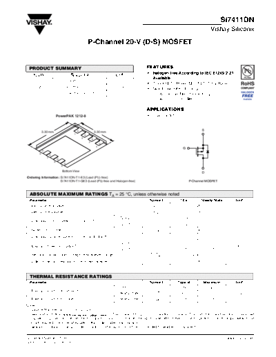 Vishay si7411dn  . Electronic Components Datasheets Active components Transistors Vishay si7411dn.pdf
