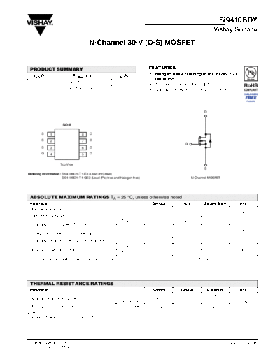 Vishay si9410bdy  . Electronic Components Datasheets Active components Transistors Vishay si9410bdy.pdf