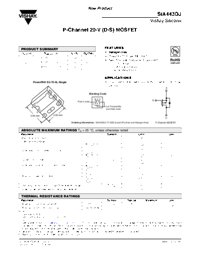 Vishay sia443dj  . Electronic Components Datasheets Active components Transistors Vishay sia443dj.pdf