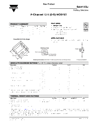 Vishay sia413dj  . Electronic Components Datasheets Active components Transistors Vishay sia413dj.pdf