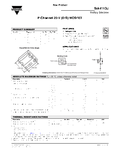 Vishay sia411dj  . Electronic Components Datasheets Active components Transistors Vishay sia411dj.pdf