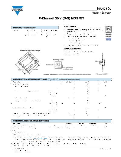 Vishay sia421dj  . Electronic Components Datasheets Active components Transistors Vishay sia421dj.pdf