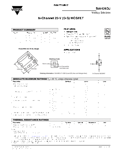 Vishay sia426dj  . Electronic Components Datasheets Active components Transistors Vishay sia426dj.pdf