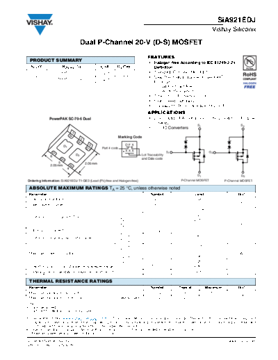 Vishay sia921ed  . Electronic Components Datasheets Active components Transistors Vishay sia921ed.pdf