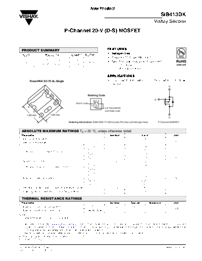 Vishay sib413dk  . Electronic Components Datasheets Active components Transistors Vishay sib413dk.pdf