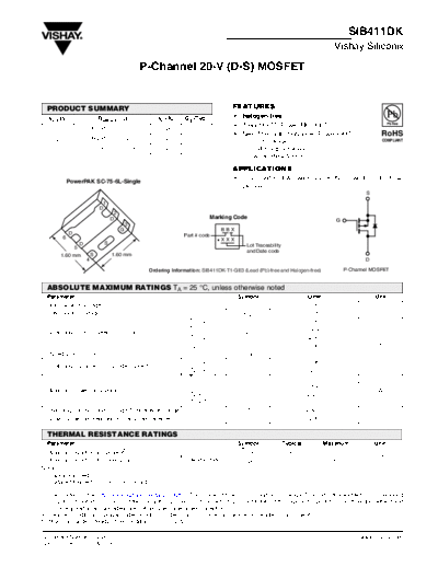 . Electronic Components Datasheets sib411dk  . Electronic Components Datasheets Active components Transistors Vishay sib411dk.pdf