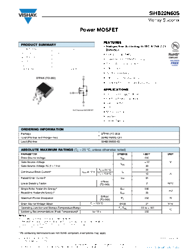 Vishay sihb22n60s  . Electronic Components Datasheets Active components Transistors Vishay sihb22n60s.pdf