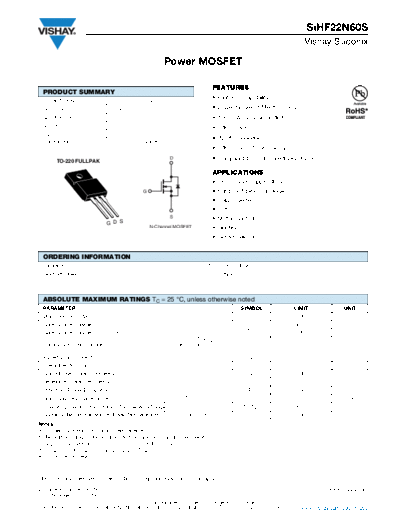 Vishay sihf22n60s  . Electronic Components Datasheets Active components Transistors Vishay sihf22n60s.pdf