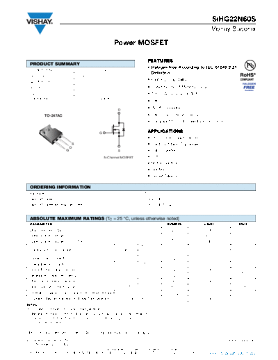 Vishay sihg22n60s  . Electronic Components Datasheets Active components Transistors Vishay sihg22n60s.pdf
