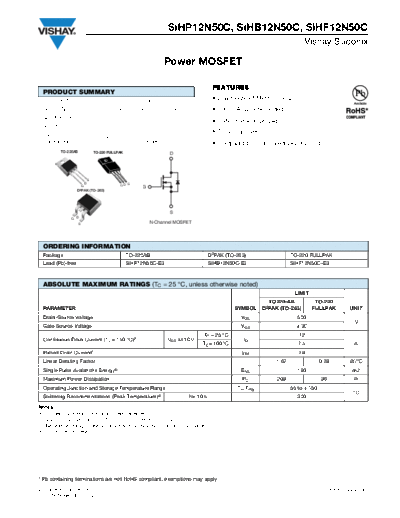 Vishay sihp12n50c sihb12n50c sihf12n50c  . Electronic Components Datasheets Active components Transistors Vishay sihp12n50c_sihb12n50c_sihf12n50c.pdf