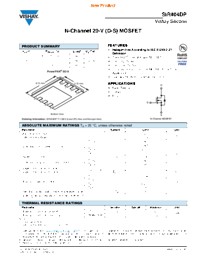 Vishay sir404dp  . Electronic Components Datasheets Active components Transistors Vishay sir404dp.pdf