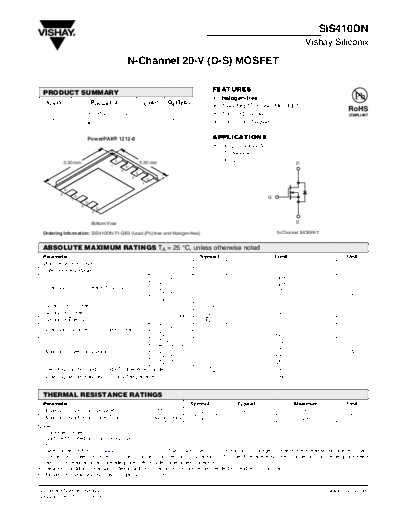 Vishay sis410n  . Electronic Components Datasheets Active components Transistors Vishay sis410n.pdf