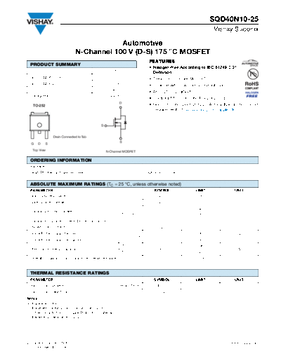 Vishay sqd40n10-25  . Electronic Components Datasheets Active components Transistors Vishay sqd40n10-25.pdf
