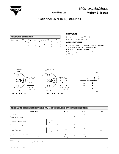 Vishay tp0610kl bs250kl  . Electronic Components Datasheets Active components Transistors Vishay tp0610kl_bs250kl.pdf