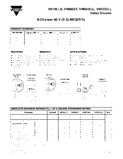 Vishay vn10lls vn0605t vn0610ll vn2222ll  . Electronic Components Datasheets Active components Transistors Vishay vn10lls_vn0605t_vn0610ll_vn2222ll.pdf