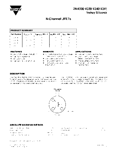 Vishay 2n4338 2n4339 2n4340 2n4341  . Electronic Components Datasheets Active components Transistors Vishay 2n4338_2n4339_2n4340_2n4341.pdf
