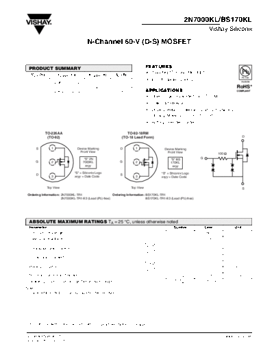 Vishay 2n7000kl bs170kl  . Electronic Components Datasheets Active components Transistors Vishay 2n7000kl_bs170kl.pdf