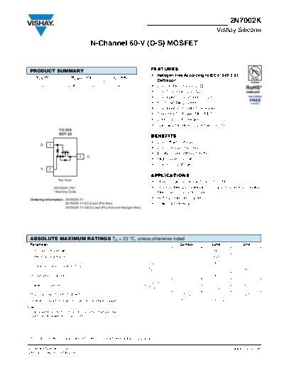 Vishay 2n7002k  . Electronic Components Datasheets Active components Transistors Vishay 2n7002k.pdf