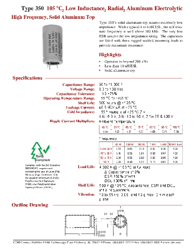 CDE [Cornell-Dubilier] CDE [radial thru-hole] 350 Series  . Electronic Components Datasheets Passive components capacitors CDE [Cornell-Dubilier] CDE [radial thru-hole] 350 Series.pdf