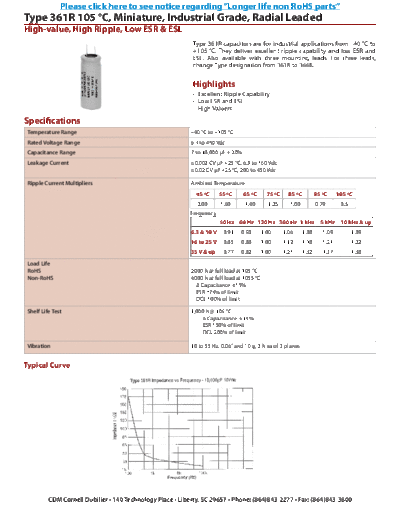 CDE [Cornell-Dubilier] CDE [radial thru-hole] 361R Series  . Electronic Components Datasheets Passive components capacitors CDE [Cornell-Dubilier] CDE [radial thru-hole] 361R Series.pdf